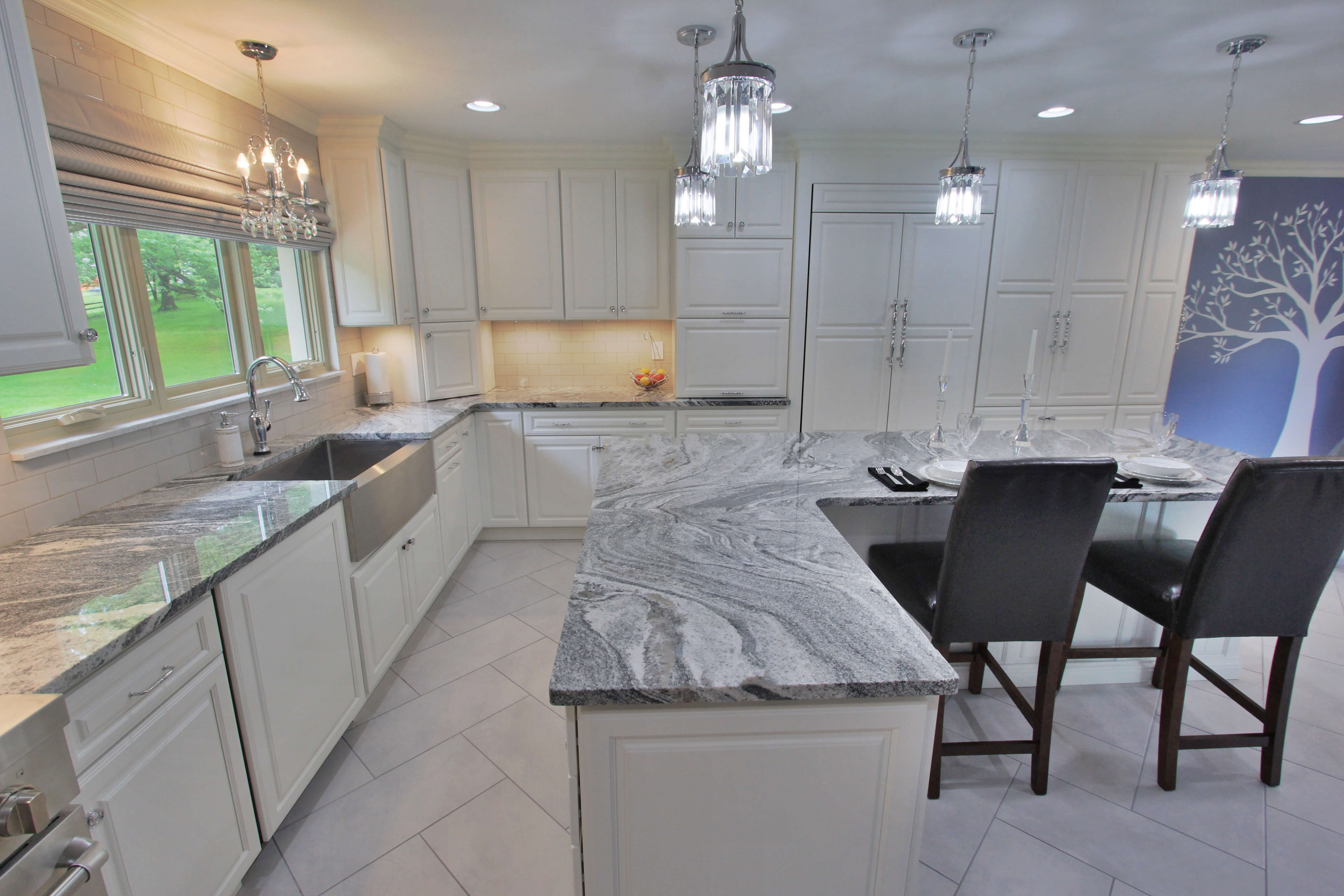 Gorgeous countertops are the highlight of this kitchen.