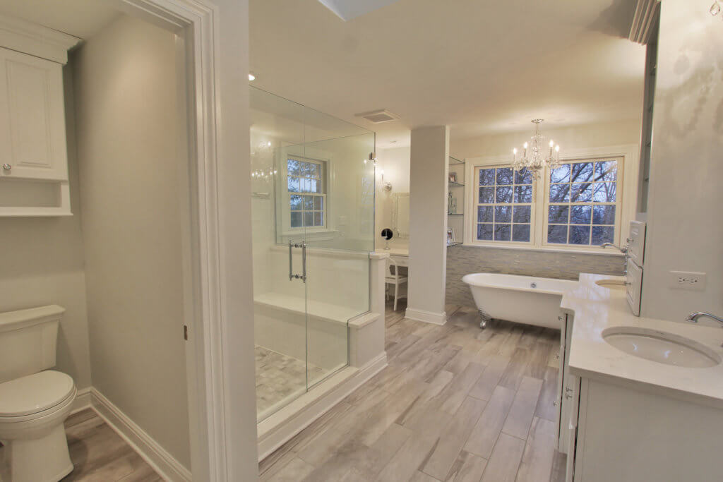 Bathroom remodel featuring a glass shower.
